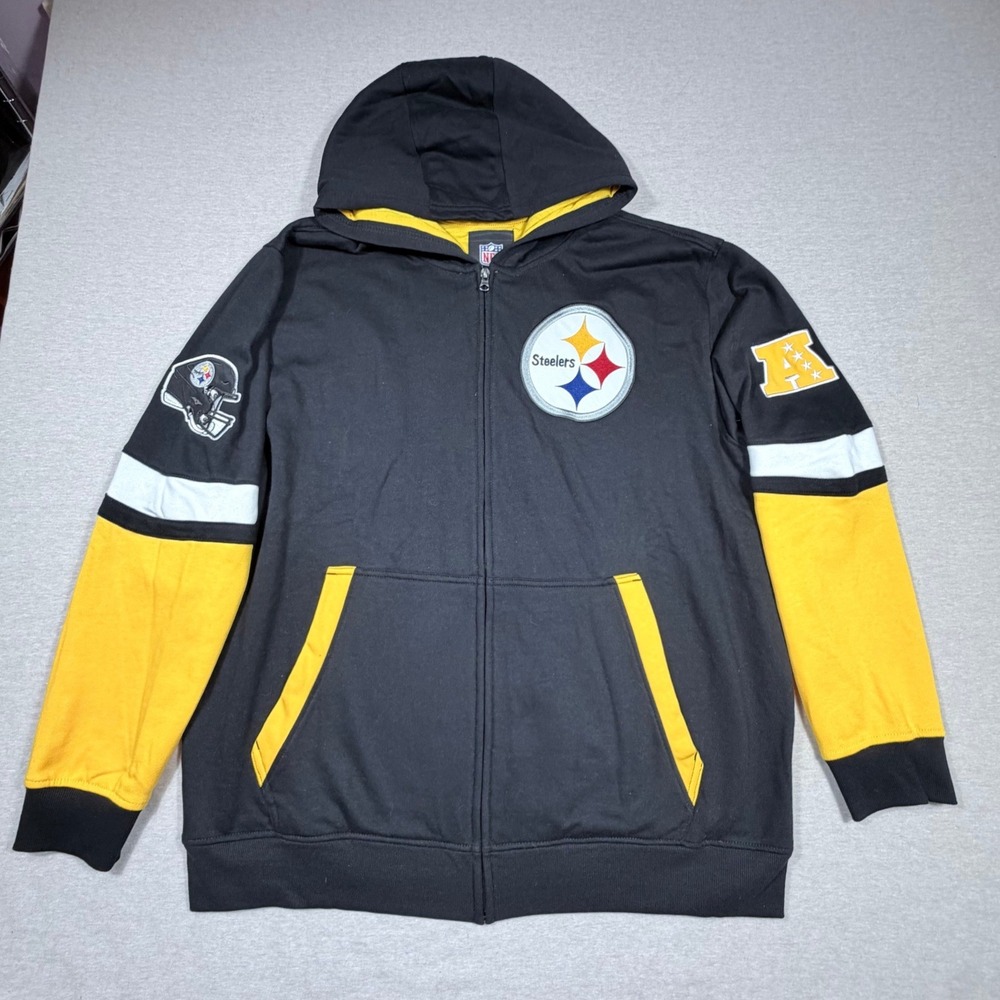 NFL Pittsburgh Steelers Full Zip Hoodie Mens XXL Black Yellow Colorblock Logo